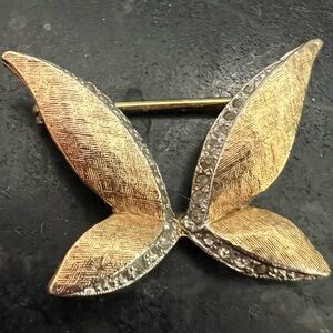Panetta - Butterfly Pin/Gold Tone w/ Clear Rhinestones - Vintage 1950's